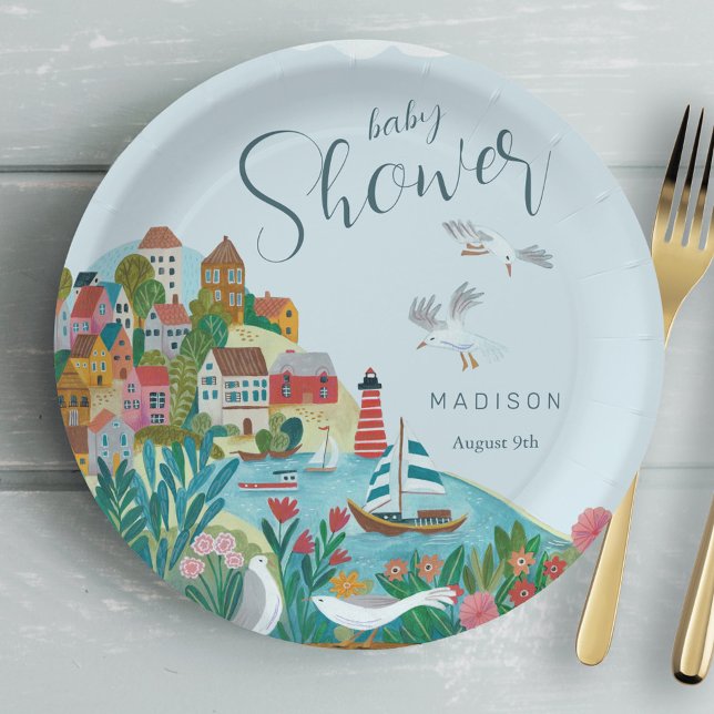 Prato De Papel Festa de chá de fraldas de garoto costeiro (Coastal boy baby shower party paper plates)
