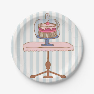 Prato De Papel Festa de chá de manhã ou de tarde de bolo rosa