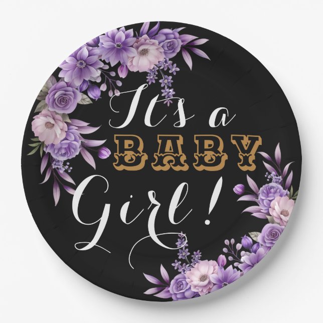 Prato De Papel Festa de Chá de Menina Floral Rosa Elegante (Frente)