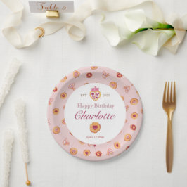 Prato De Papel Festa de chá doce, padrão rosa, aniversário