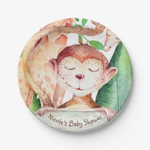 Prato De Papel Festa de Chuvada de Bebê Personalizada de Macaco d