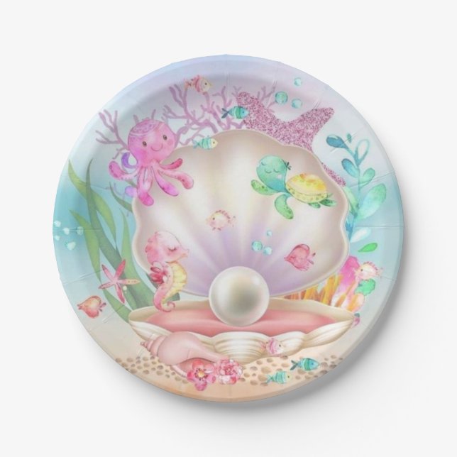 Prato De Papel Festa de conchas e pérolas submarinas (Frente)