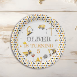 Prato De Papel Festa de Construção de Caminhão de Menino, Cinza A