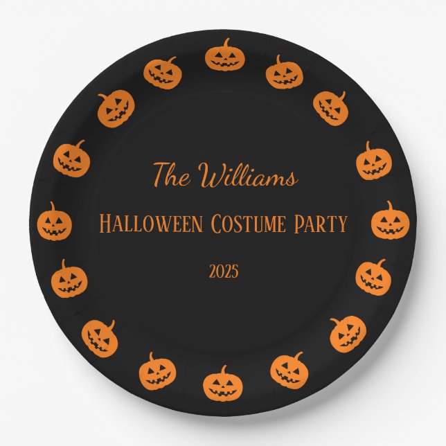 Prato De Papel Festa de Costume Laranja do Halloween (Frente)