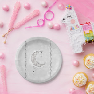 Prato De Papel Festa de Engajamento da Lua Crescente Branca Prate