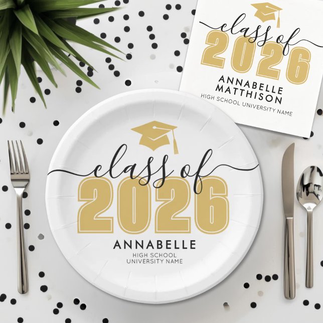 Prato De Papel Festa de formatura Amarela formando (Graduate Yellow Gold Graduation Party Paper Plates )