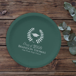 Prato De Papel Festa de formatura Clássica Verde Personalizada
