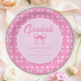 Prato De Papel Festa de Formatura com Laço Xadrez Rosa