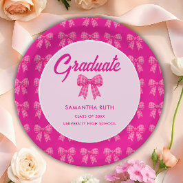 Prato De Papel Festa de Formatura com Laço Xadrez Rosa Quente