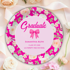 Prato De Papel Festa de Formatura com Laço Xadrez Rosa Vibrante W