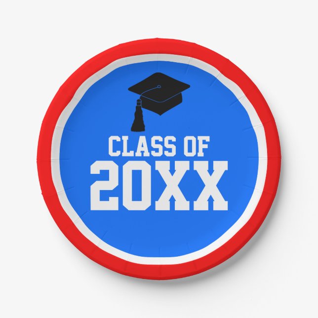 Prato De Papel Festa de formatura de Ano da Classe Vermelha White (Frente)
