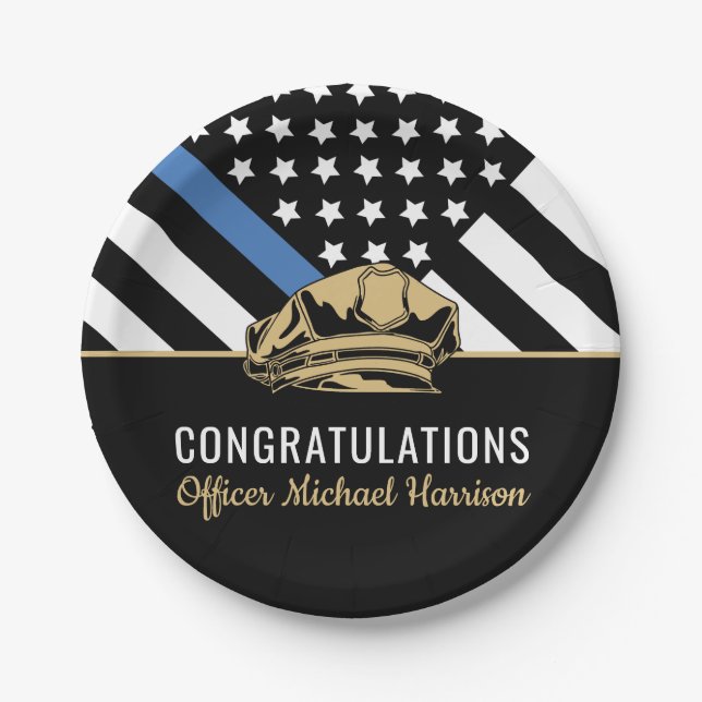 Prato De Papel Festa de formatura de polícia Polícia de linha azu (Frente)