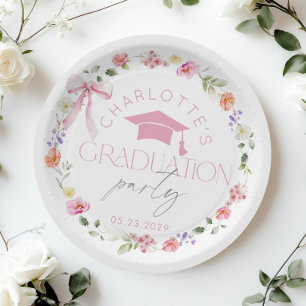 Prato De Papel Festa de formatura laço rosa Floral Widflower