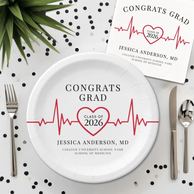 Prato De Papel Festa de Formatura Médica Elegante (Elegant Medical Graduation Party Paper Plates)