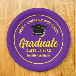 Prato De Papel Festa de Formatura Personalizada Amarelo Roxo Grad