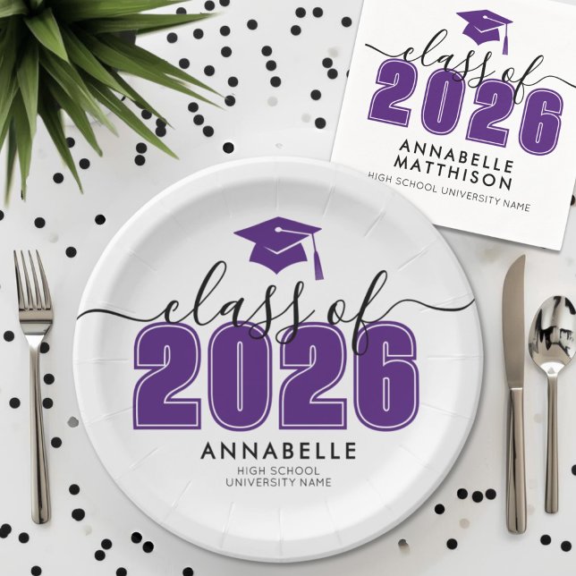 Prato De Papel Festa de Formatura Roxa (Purple Graduation Party Paper Plates)