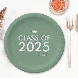 Prato De Papel Festa de formatura Verde Moderna Sage