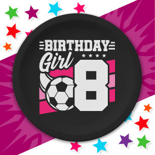 Prato De Papel Festa de futebol de 8 anos, 8ª garota de aniversár