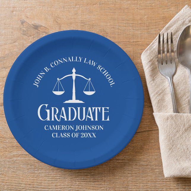 Prato De Papel Festa de Graduação Personalizada em Azul e Branco  (Criador carregado)