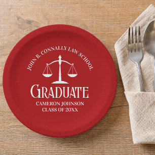 Prato De Papel Festa de Graduação Personalizada em Vermelho e Bra