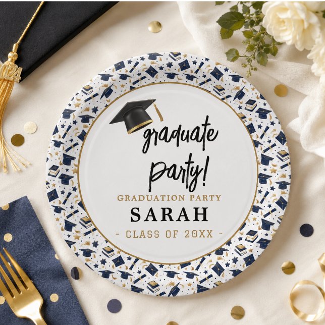 Prato De Papel Festa de Graduação Simples e Moderna  (Simple Modern Graduation Party Paper Plates)