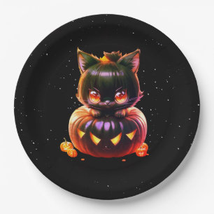 Prato De Papel Festa de Halloween Black Cat Pumpkin Horror Assust