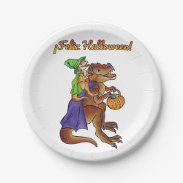 Prato De Papel Festa de Halloween Folhas de dinossauro em espanho