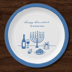 Prato De Papel Festa de Hanukkah Caprichosa Desenhada à Mão Perso