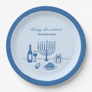 Prato De Papel Festa de Hanukkah Caprichosa Desenhada à Mão Perso