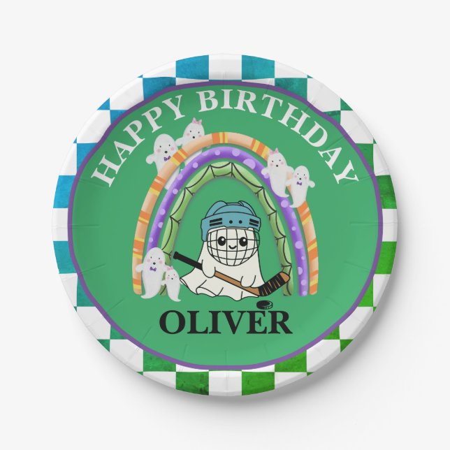 Prato De Papel Festa de Hóquei em Gelo Ghost Cute (Frente)