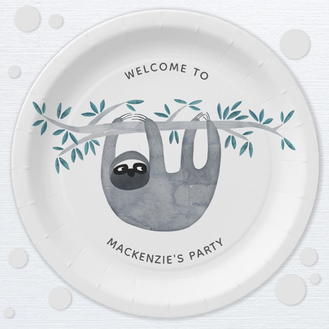 Prato De Papel Festa de Lã Bonita (Cute sloth party personalized paper plate)