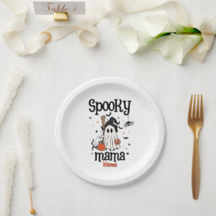Prato De Papel Festa de Mama Personalizada - Fantasma, Gato, Abób