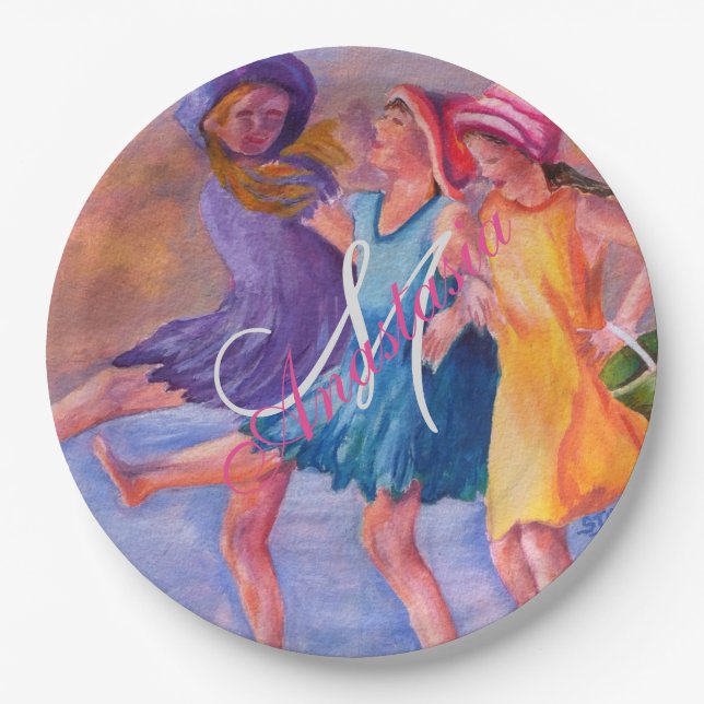 PRATO DE PAPEL FESTA DE MONOGRAMA DE NAMORADAS PRAIA (Frente)