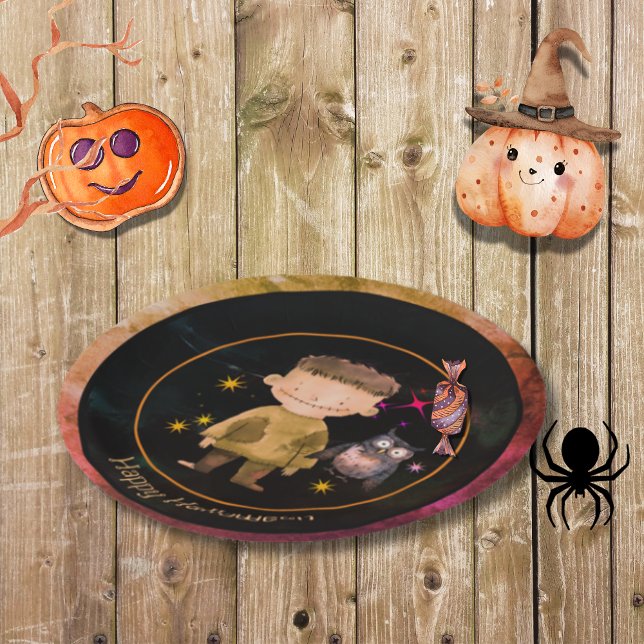 Prato De Papel Festa de Monstro do Halloween (Halloween Little Monster Party Paper Plates)