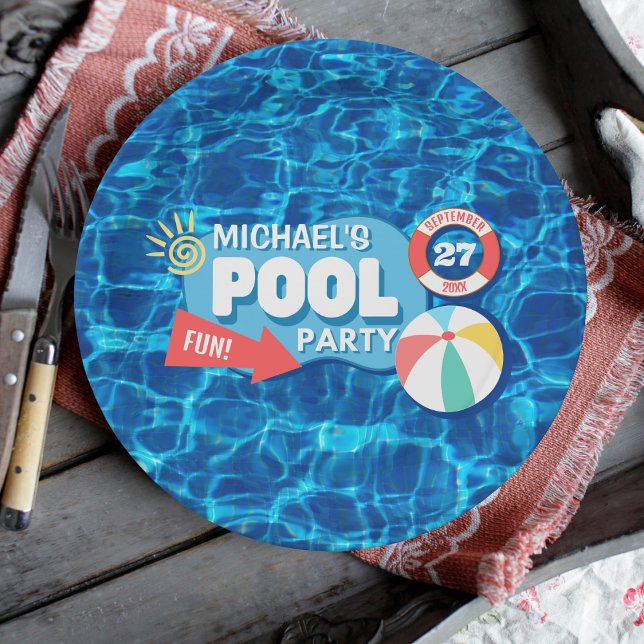 Prato De Papel Festa de Nadação de Verão Blue Tropical Birday (Criador carregado)