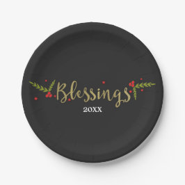 Prato De Papel Festa de Natal Black Gold & Red da Blessings