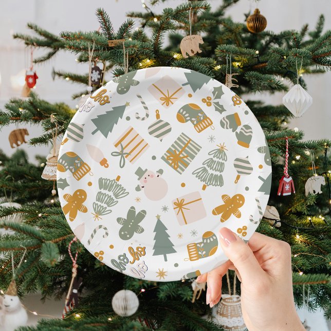 Prato De Papel Festa de Natal com Tema Verde e Dourado (Criador carregado)