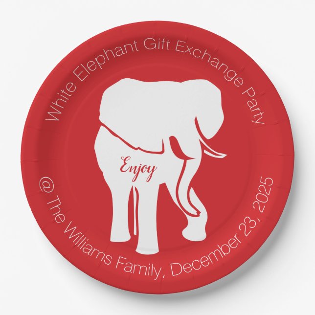 Prato De Papel Festa de Natal da troca do presente do elefante (Frente)