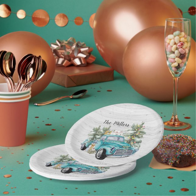 Prato De Papel Festa de Natal de Caminhão Russo Blue Farmhouse (Múltiplo)