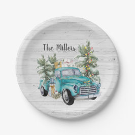 Prato De Papel Festa de Natal de Caminhão Russo Blue Farmhouse