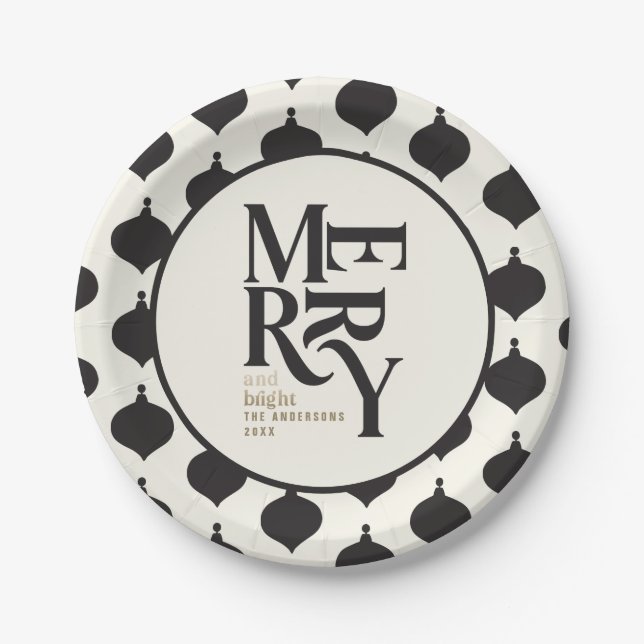 Prato De Papel Festa de Natal de feliz de pintura em preto e dour (Frente)