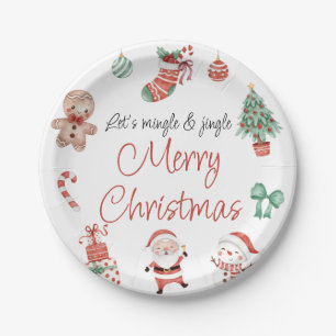 Prato De Papel Festa de Natal dos Papais noeis Verdes Vermelhos