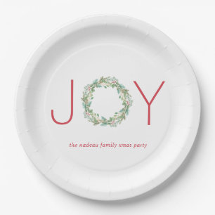 Prato De Papel Festa de Natal Elegante Red e Green Joy Wreath