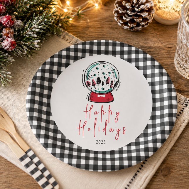 Prato De Papel Festa de Natal Magical no Globo de Neve (Magical Snow Globe Christmas Party Paper Plates)