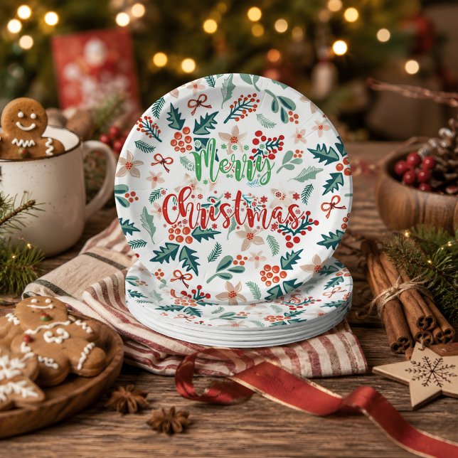 Prato De Papel Festa de Natal Moderna em Vermelho e Verde (Christmas party plates)