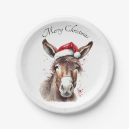 Prato De Papel Festa de Natal na Mesa com Burro Ocidental
