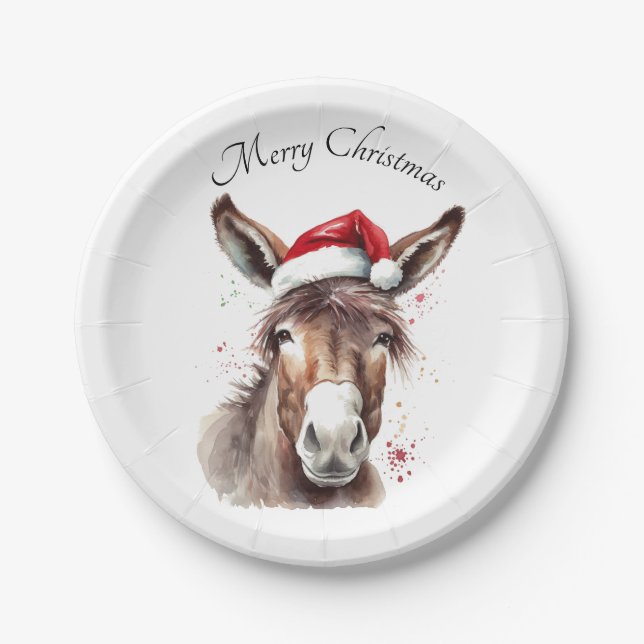 Prato De Papel Festa de Natal na Mesa com Burro Ocidental (Frente)