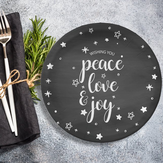Prato De Papel Festa de Natal Paz Amor Alegria Estrela (Peace Love Joy Star Christmas Holiday Paper Plates)