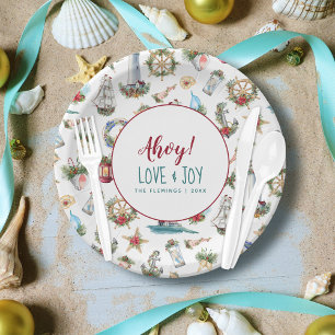 Prato De Papel Festa de Natal Personalizada Náutica na Praia Ahoy