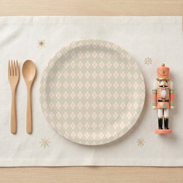 Prato De Papel Festa de Natal Préppy Argyle (Preppy Argyle Winter Wonderland Christmas Party Paper Plate)